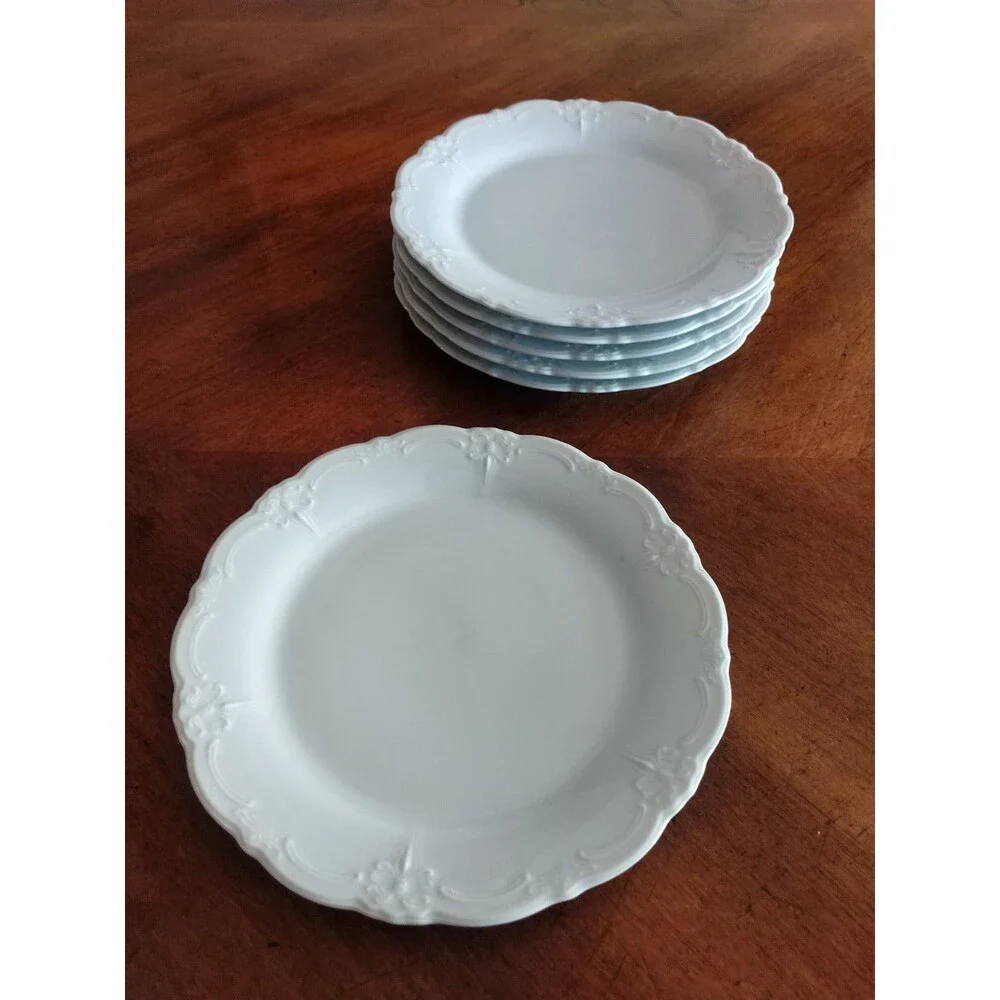 Set Lot 6x Tirschenreuth Baronesse Bread Butter Plate 6.75” Wht Germany Bavaria